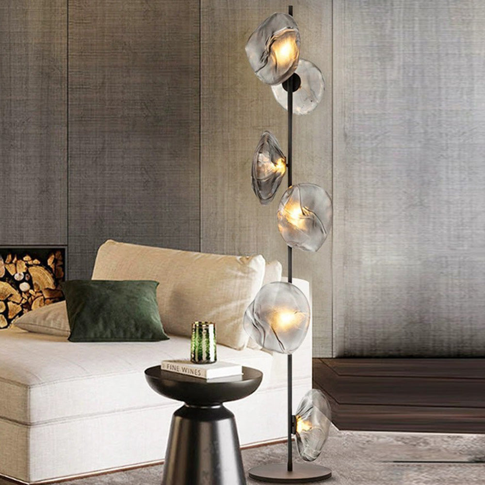 Kokatem Luxury Flower Metal/Glass Floor Lamp, Black/Gold/Grey