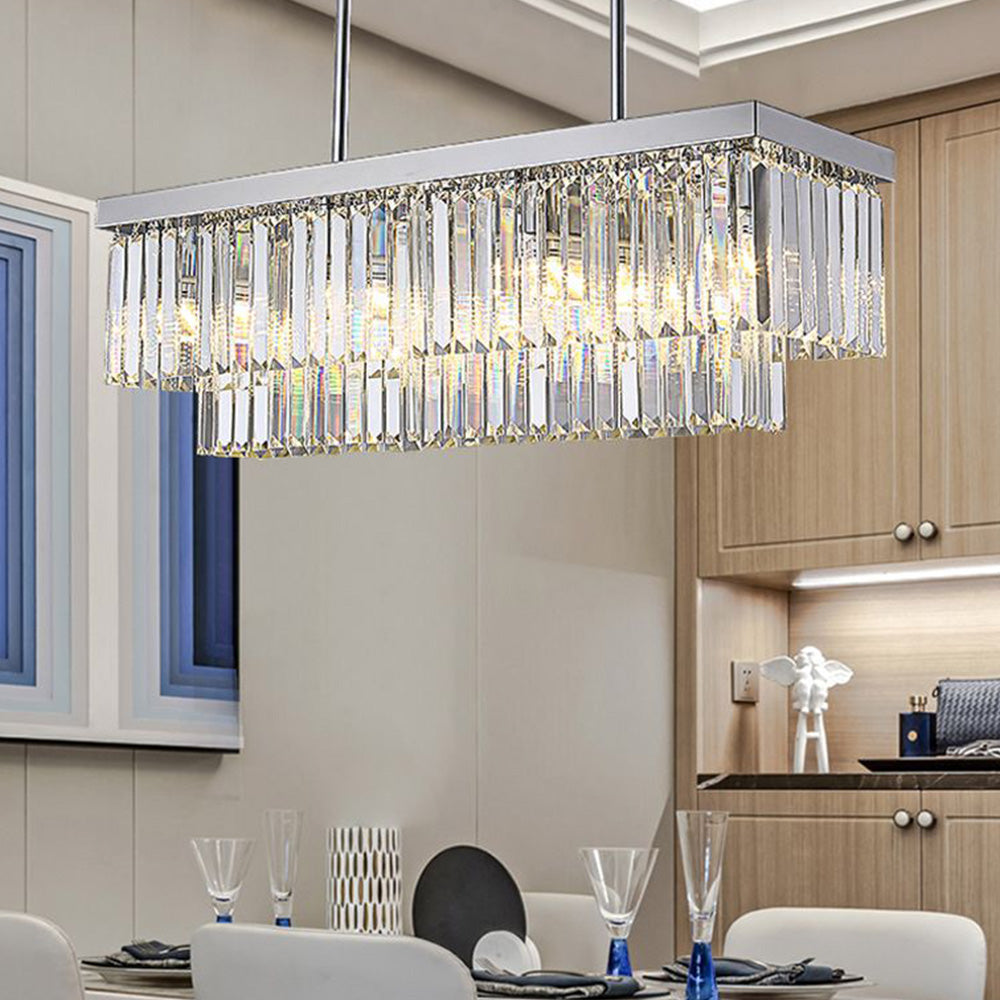 Wabesat Modern Art Deco LED Pendant Light, Crystal/Metal