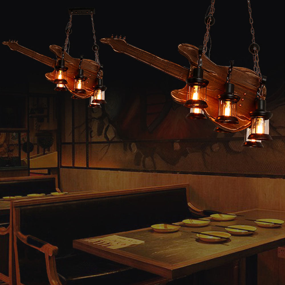 Zikukir Farmhouse Guitar Pendant Light, Metal/Wood, Walnut