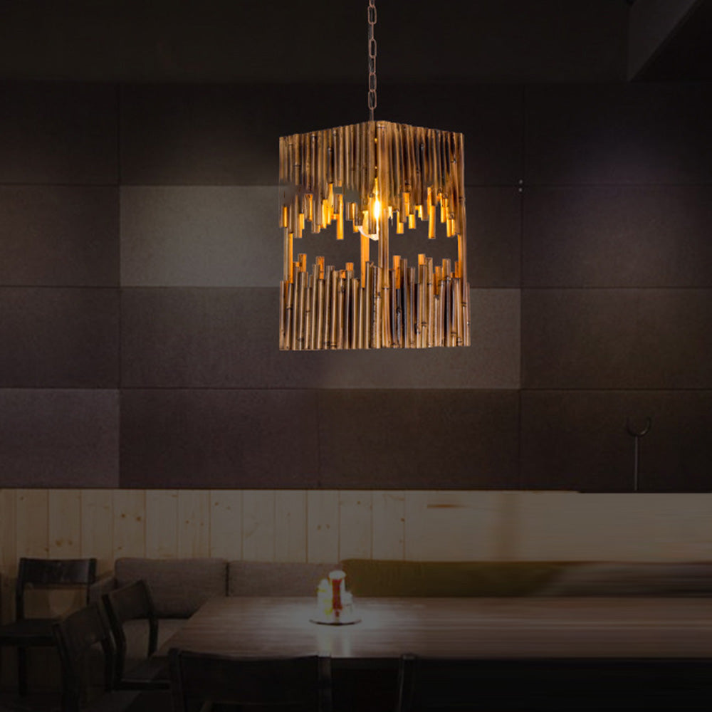 Moposet Retro Rectangular Metal/Wood Pendant Light