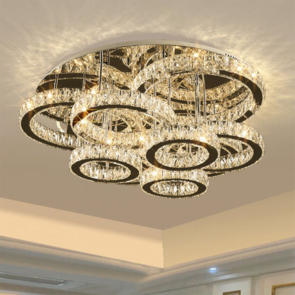 Vivubar Modern Multi Ring Metal And Crystal Pendant Light