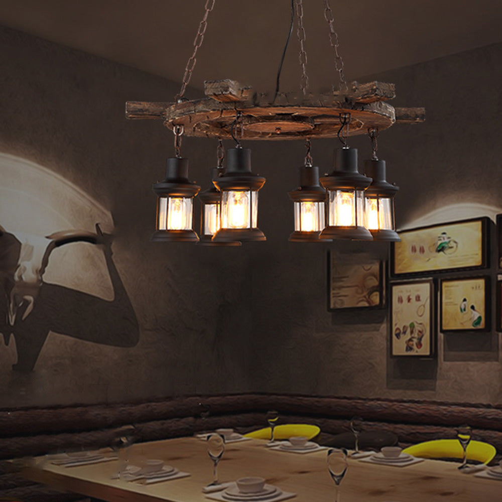 Mopukud Retro Rudder Metal & Wood Pendant Light, 6 Heads