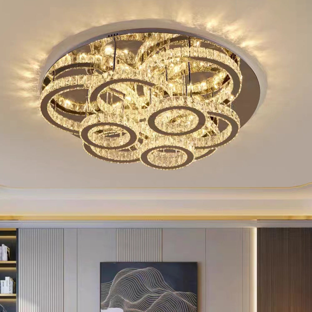 Vivubar Modern Multi Ring Metal And Crystal Pendant Light