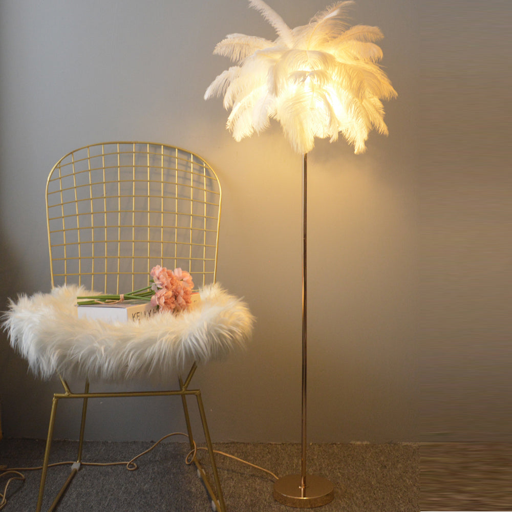 Tutigod Modern Natural Ostrich Feather Gold-plated Floor Lamp