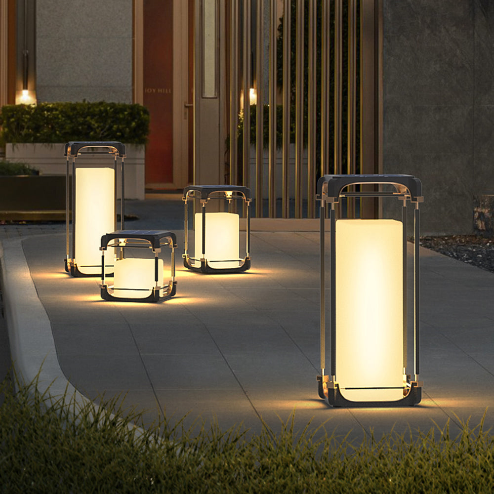 Kunuvil Simple Cube/Cuboid Outdoor Floor Lamp, Hardwired/Solar, Black
