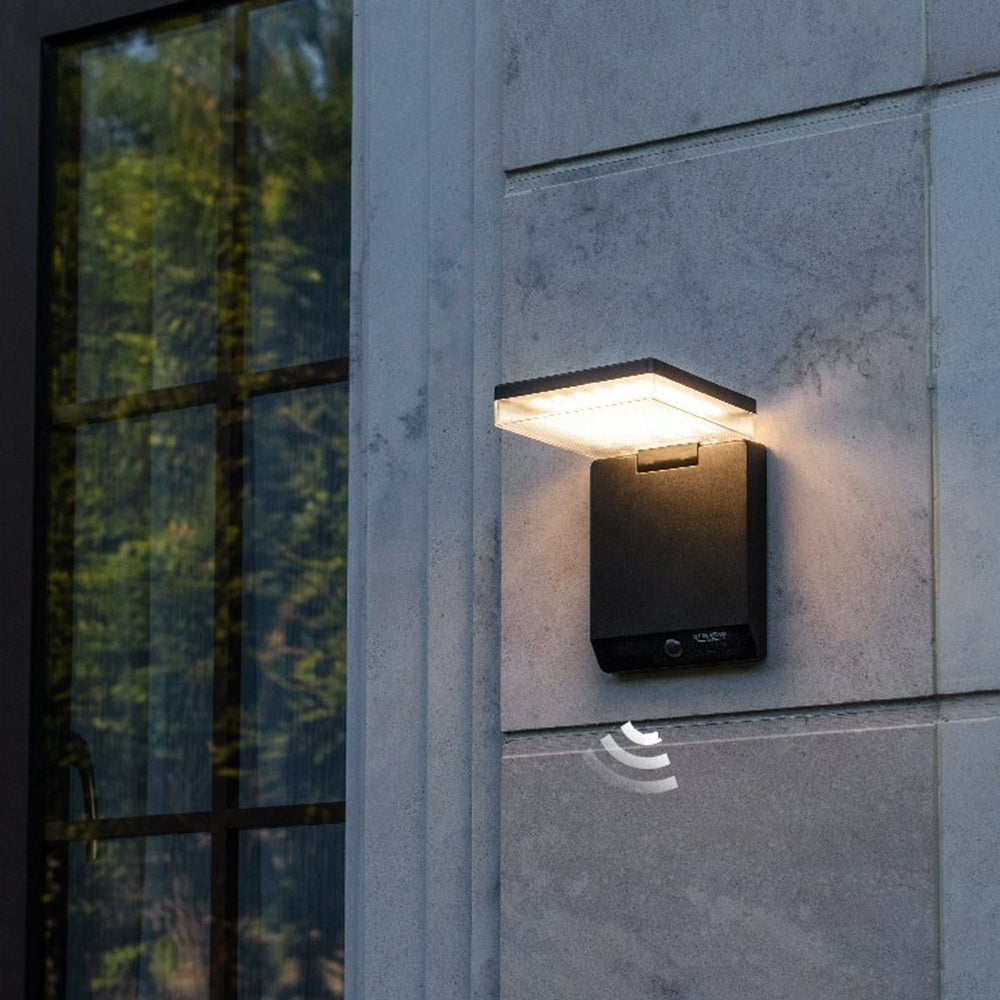 Zibekun Modern Minimalist Right-Angle Sensor Solar Waterproof Outdoor Wall Lamp, Black