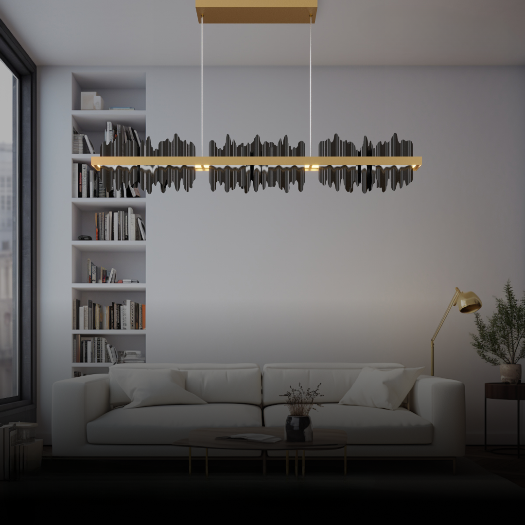 Zepebur Industrial Chandelier Rectangle Metal Gold Black Living Room