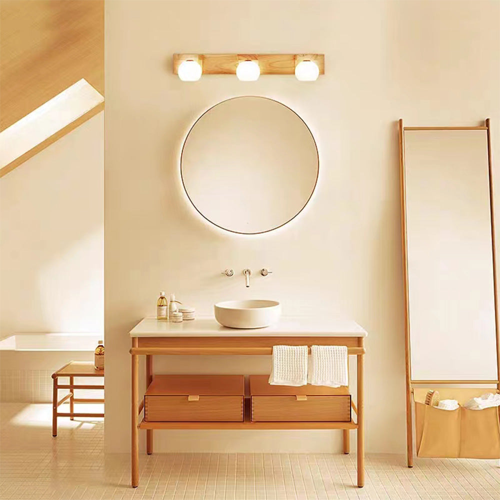 Filusar Wooden Ball Mirror Front Vanity Wall Lamp, Log Color