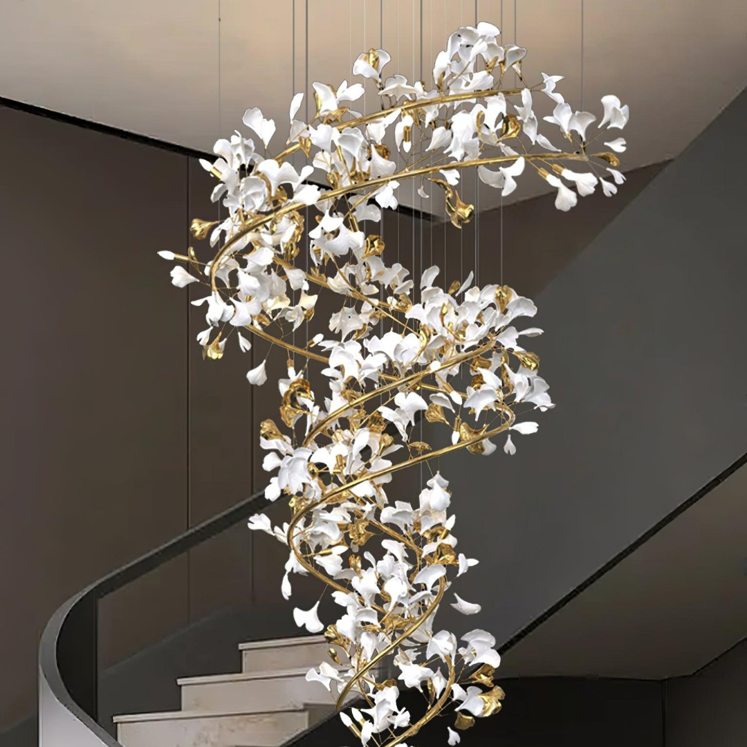 Hobisud Modern Gold Staircase Chandelier, Metal & Ceramic