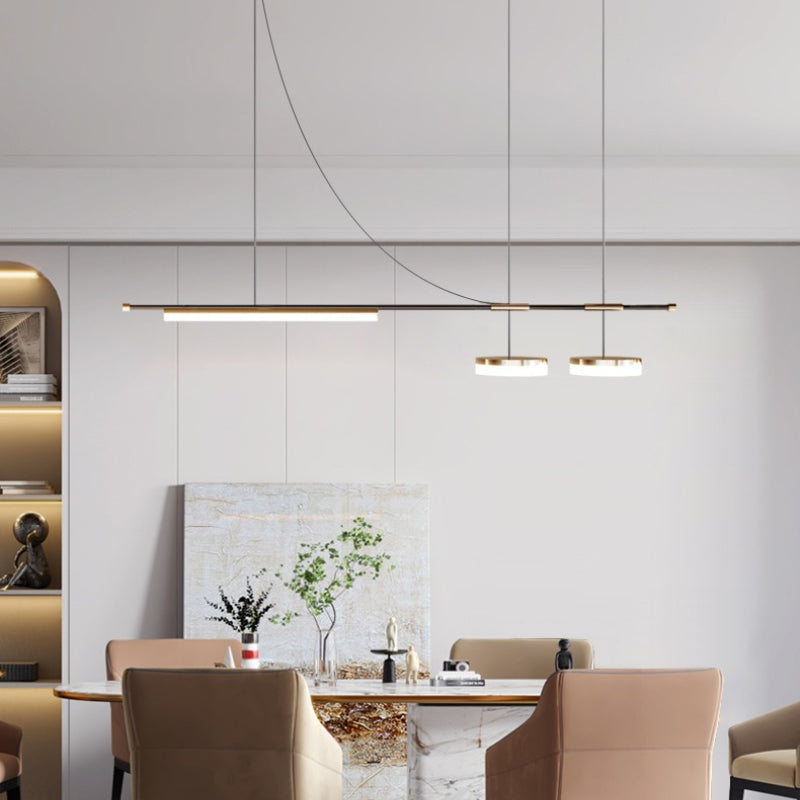Wikuman Modern Long LED Pendant Light Black Metal Dining Room