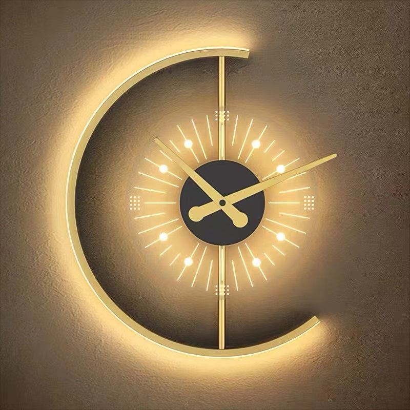 Losarol Modern Clock Metal/ LED Wall Lamp, Black/Gold