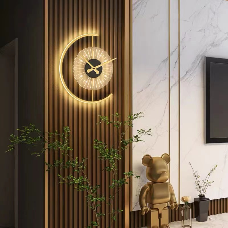 Losarol Modern Clock Metal/ LED Wall Lamp, Black/Gold