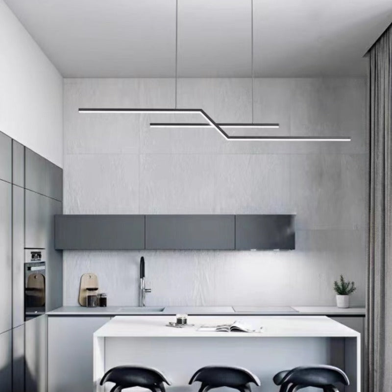 Valiner Parallel Fold Linear Pendant Light, Black/Gold, Living Room