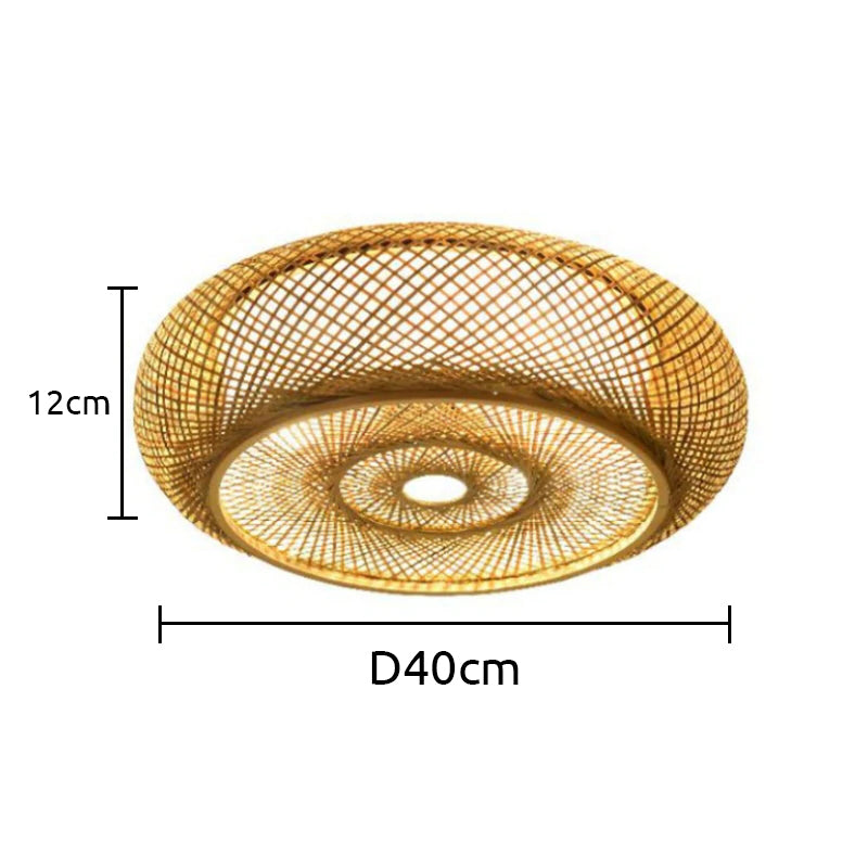 Revutot Rattan Woven Rustic LED Flush Mount Ceiling Light