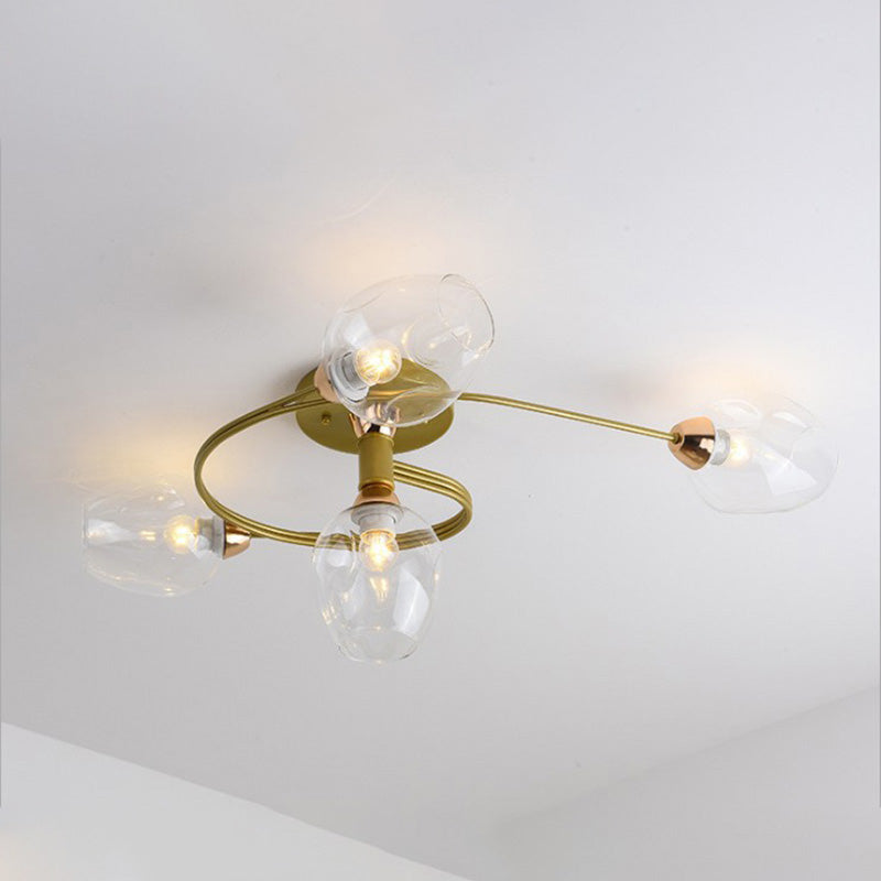 Panavuk Flush Mount Ceiling Light, Glass, Black/Gold, Dining Room