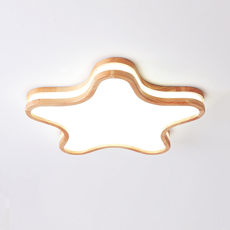 Zeselil Moon/Cloud/Star Shape Flush Mount Ceiling Light, Wood & Arcylic