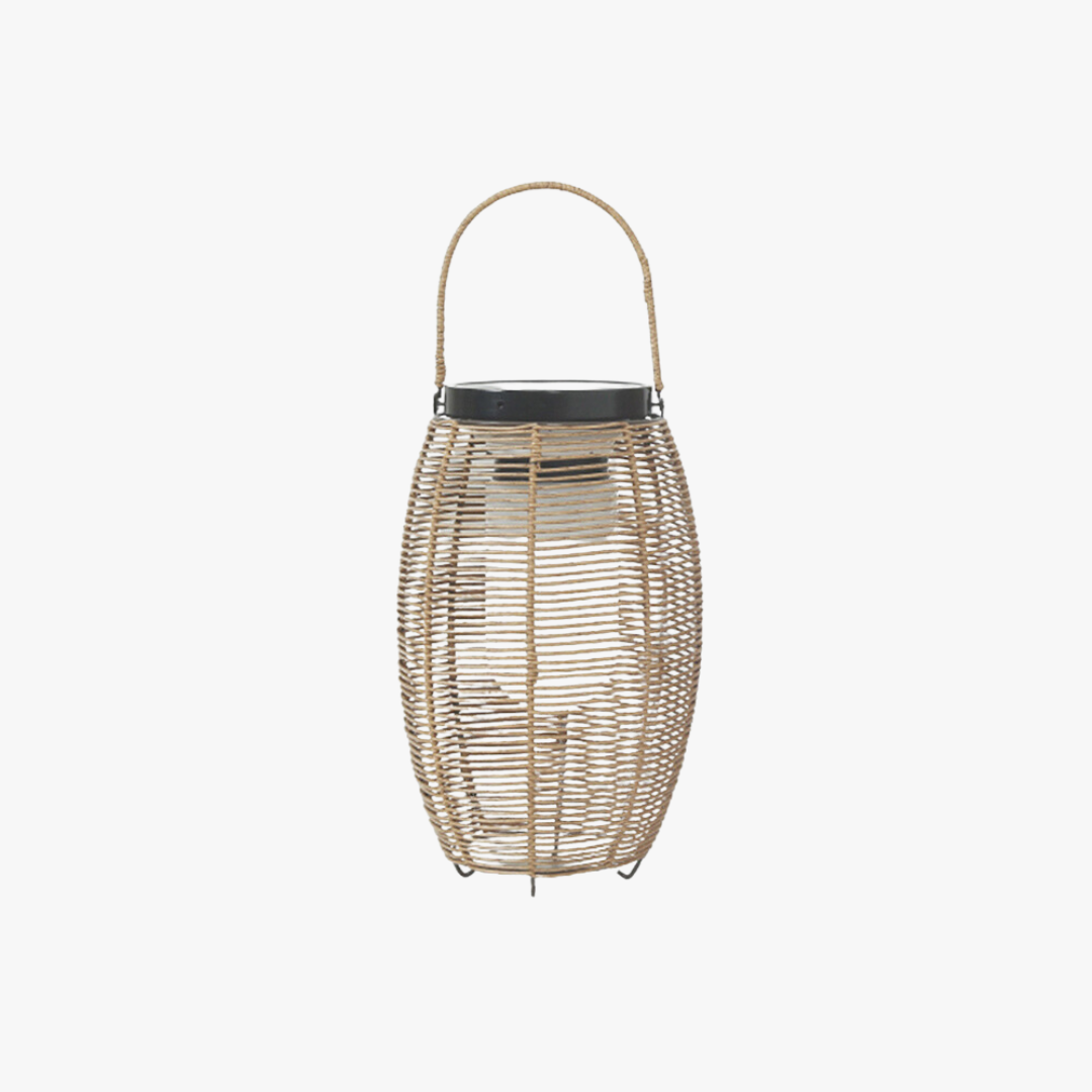 Hinasul Retro Lantern Metal/Rattan Floor Lamp, Wood Color