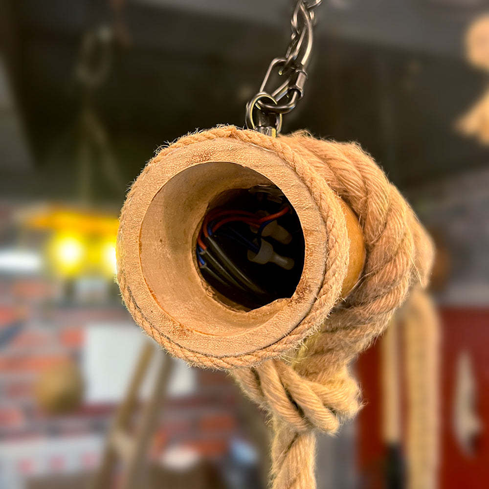 Helamed Vintage 3 Heads Wood Rope Pendant Light
