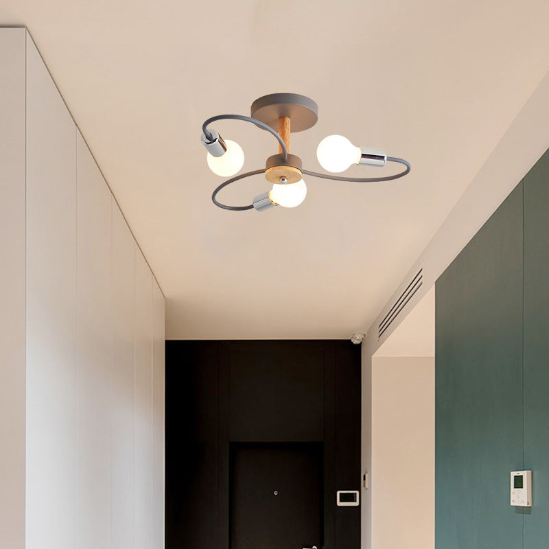 Vusumak Elegant Metal/Glass Flush Mount Ceiling Light, Grey/Green