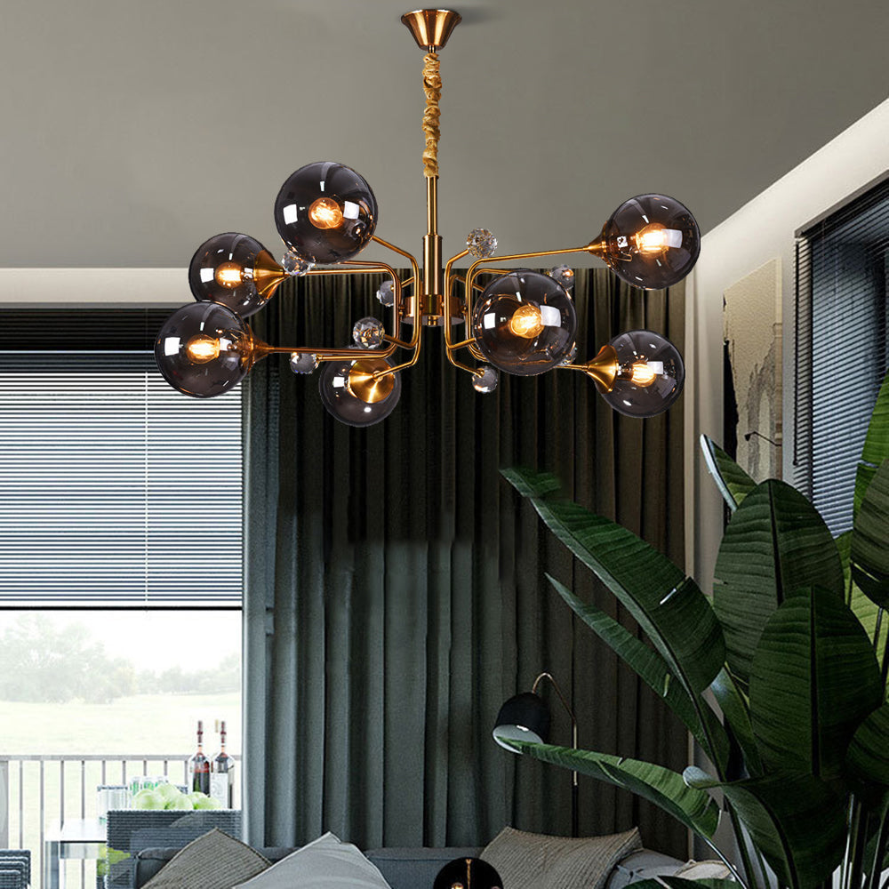 Simutet Nordic Modern Chandelier Clear/Grey Metal Living Room