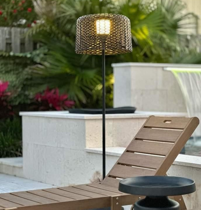 Govomed Waterproof Outdoor Floor Lamp, Rattan,Balcony/Terrace