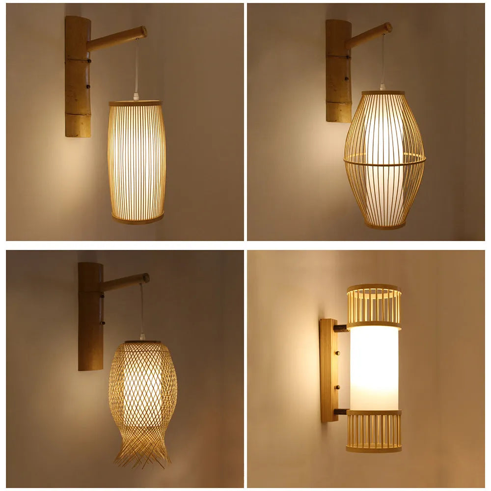 Kekipam Wall Lamp Rustic, Kekipam Rattan Weaving LED, Hallway Wall Sconce