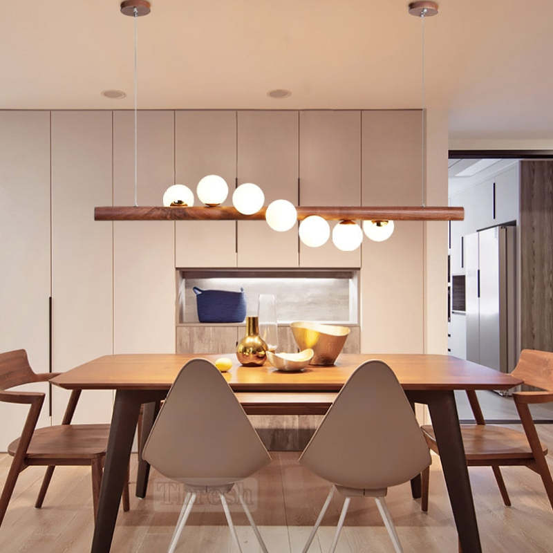 Taribid Glass Bubble Pendant Light Wood/Walnut