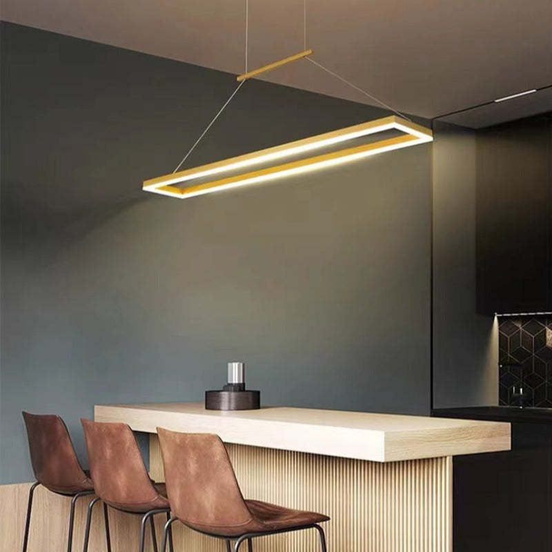 Nexil Modern Rectangular Hanging Pendant Light, Gold/Coffee-Neutral Decor