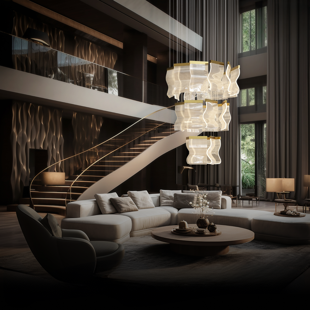 Sekegur Industrial Chandelier Wave /Metal Gold Bedroom/Living Room
