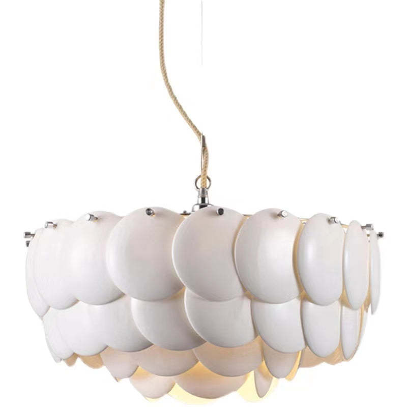Lapoker Wihte Art Deco Chandelier Light Fixture, Ceramic Leaf & Metal