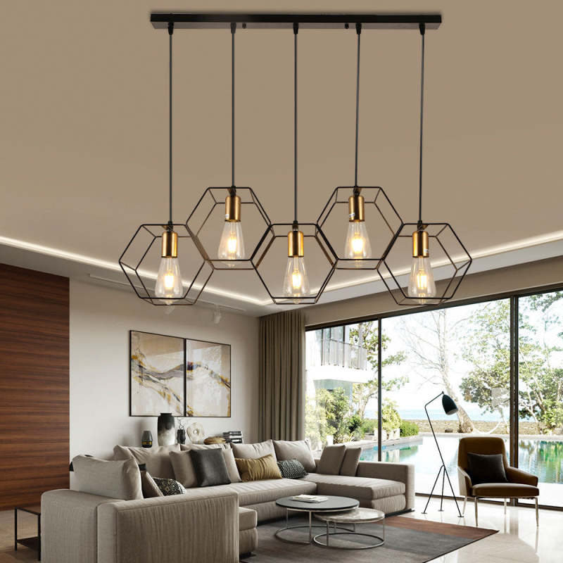 Vituduk Rustic Farmhouse Geometry 3/5 Light Pendant Light, Black
