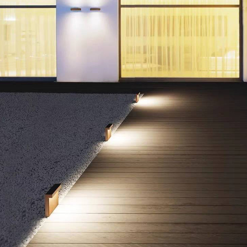Labemut Modern Metal Rectangular Outdoor Path Light, Wood