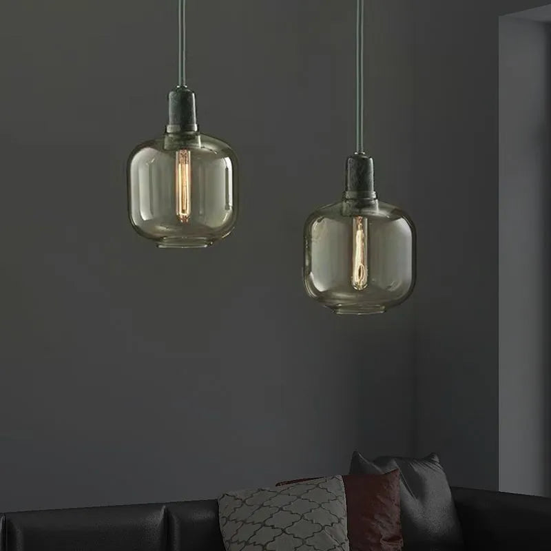 Curadul Designer Cylinder Pendant Light, Marble & Glass