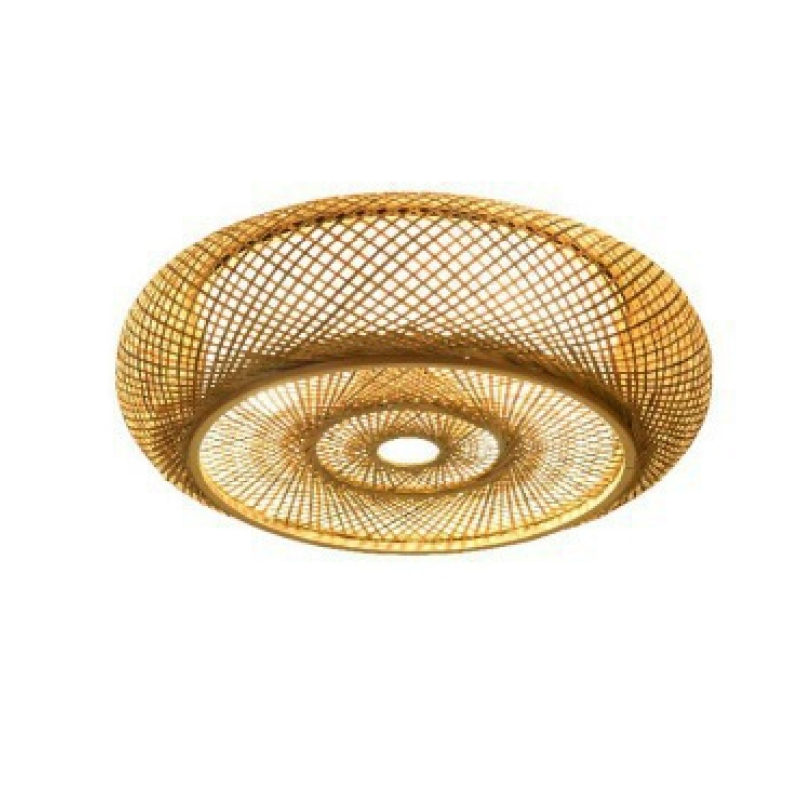 Revutot Rattan Woven Rustic LED Flush Mount Ceiling Light