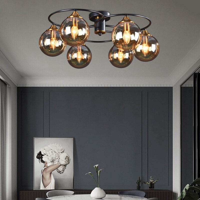 Vetidim Nordic Bubble Glass Ceiling Light, Gray/Amber