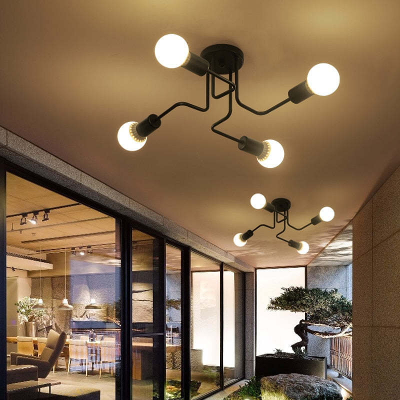 Divaline Vintage Modern Minimalist Industrial Metal Black Ceiling Lamp