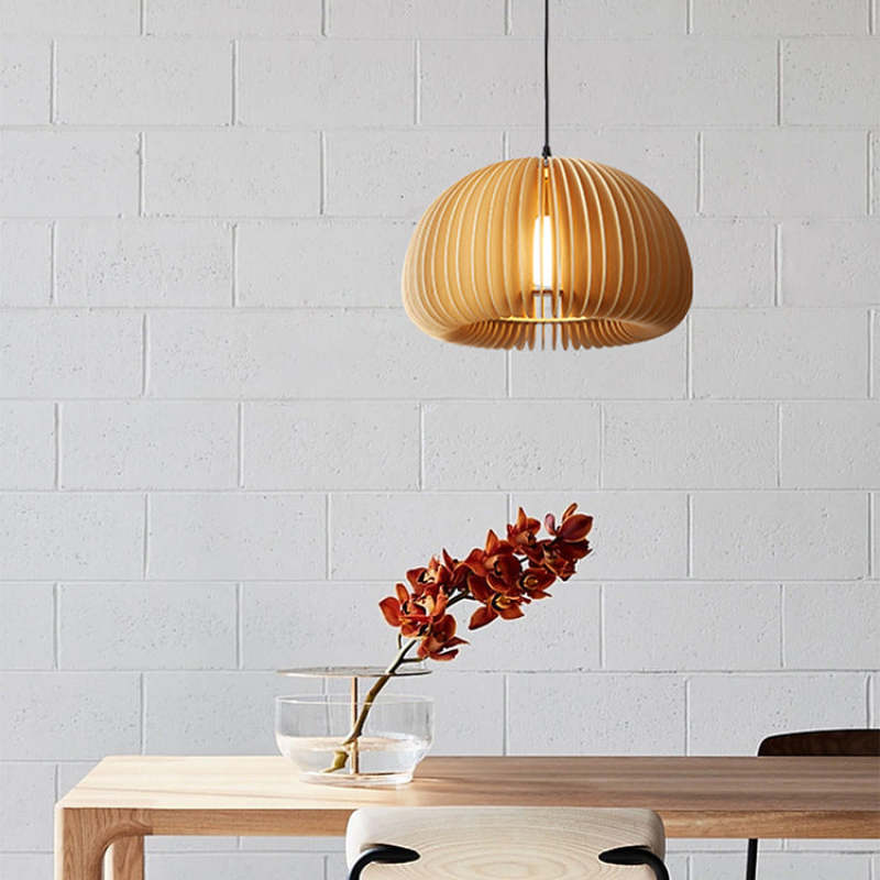 Lusebit Pumpkin Pendant Light, Wood