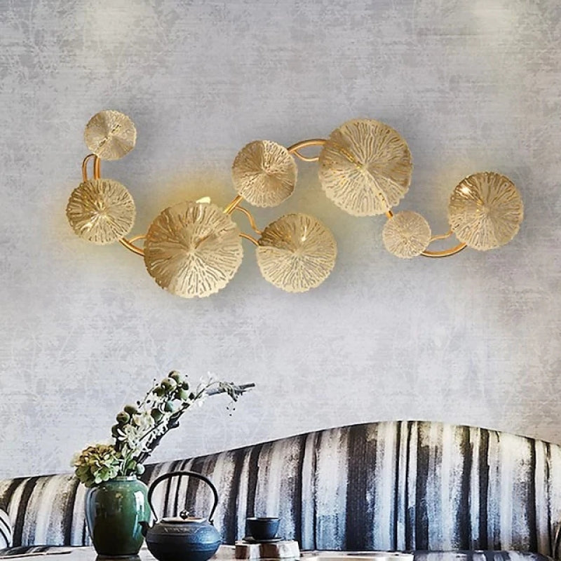 Gutinom Modern Metal Round Lotus Leaf Wall Lamp, Gold