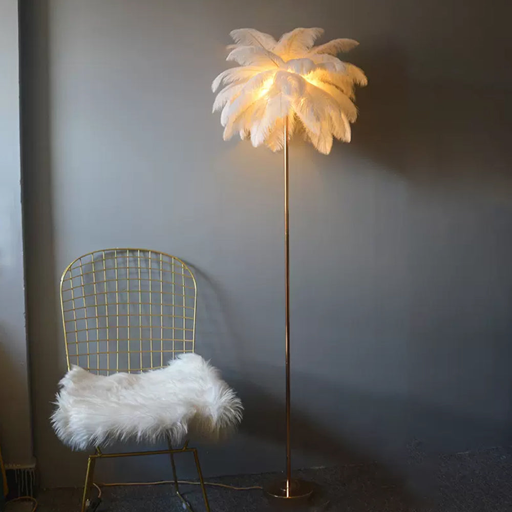 Tutigod Modern Natural Ostrich Feather Gold-plated Floor Lamp