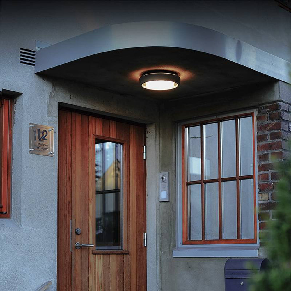 Dinalon Modern Circular Disc Shape Metal Outdoor Wall Lamp, Black