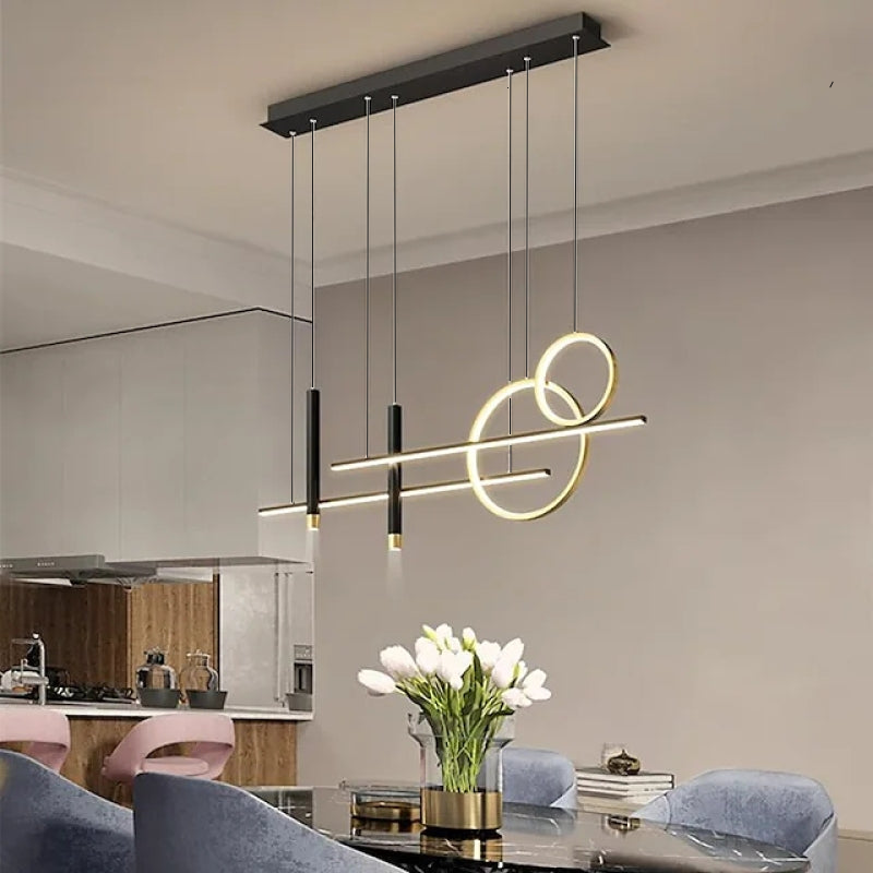 Dologen Modern Pendant Light LED, Double Circle, Gold/Black