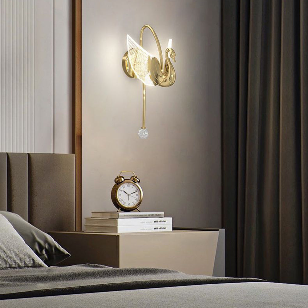 Duvebil Art Deco Swan /Metal Wall Lamp, Gold/Rose Gold