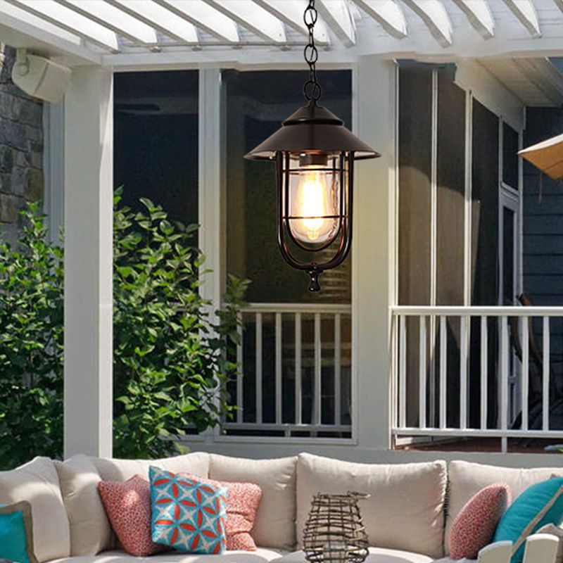 Dipugud Retro Lantern Metal Pendant Light, Black/Bronze