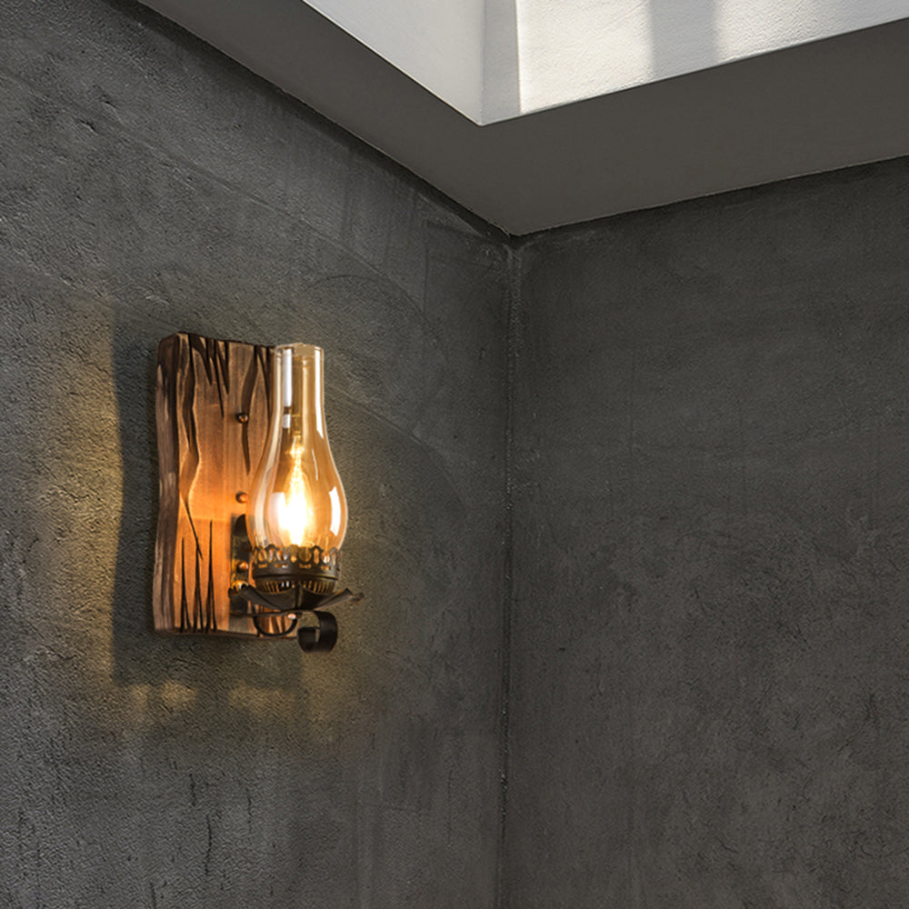 Genaler Wall Lamp Vintage Candle Wooden Glass, Bedroom