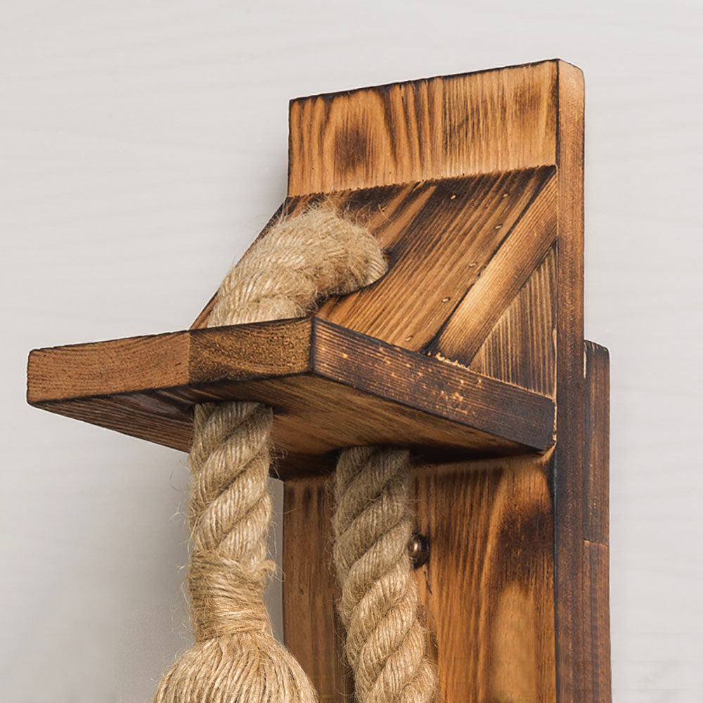 Tobemud Vintage Rectangular LED Wall Light, Wood/Hemp Rope, Dining Room