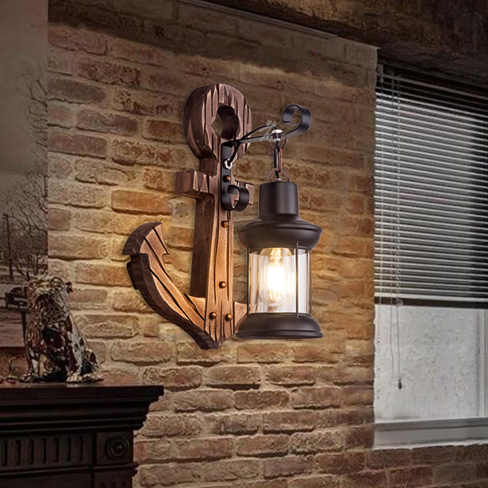 Ceturan Anchor Lantern Wall Lamp, Vintage/Antique, Wood, Bedroom