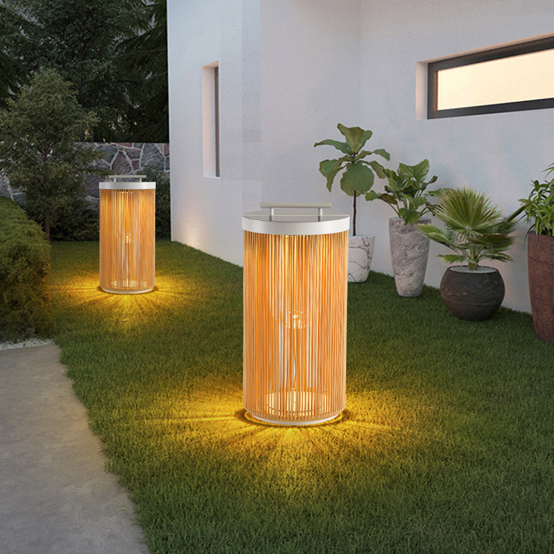 Kadatet Retro Metal/Rattan Floor Lamp, Hardwired/Solar/LED, Outdoor