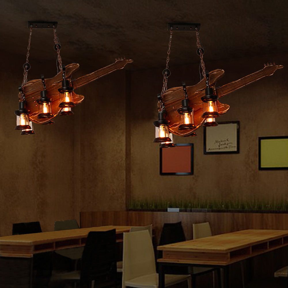 Zikukir Farmhouse Guitar Pendant Light, Metal/Wood, Walnut