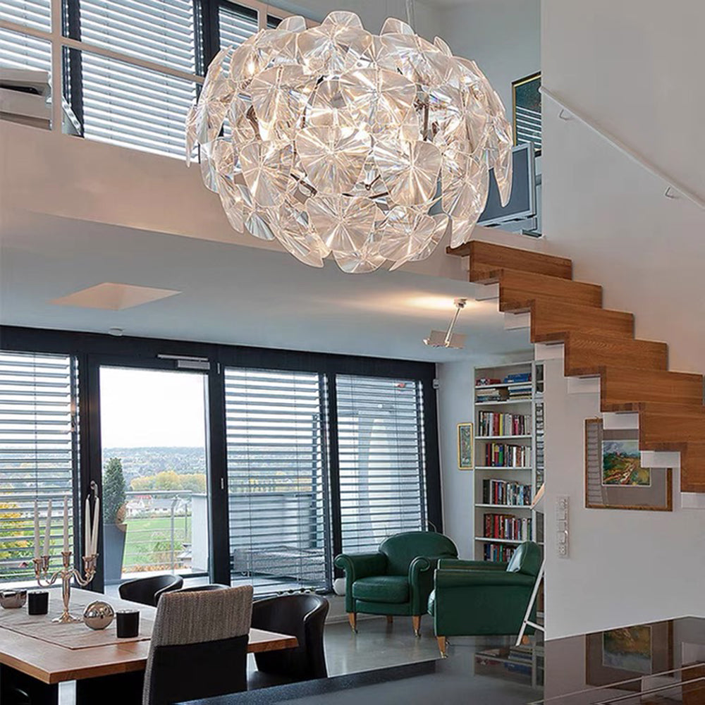 Ranaden Unique Diamond Flower Metal Pendant Light, Living Room
