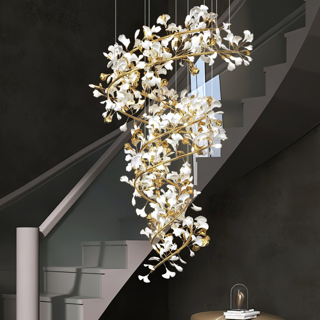 Hobisud Modern Gold Staircase Chandelier, Metal & Ceramic